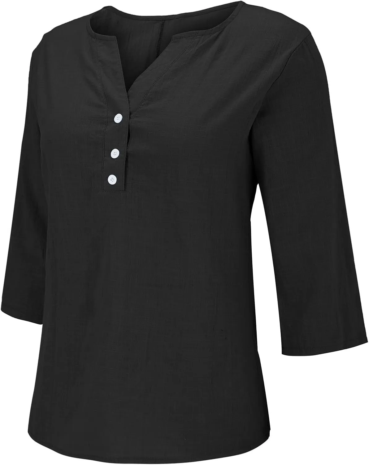 Womens Linen Shirts 3/4 Length Sleeve Linen Button Down V Neck Blouse Spring Summer Boho Shirts Travel Vacation Tops
