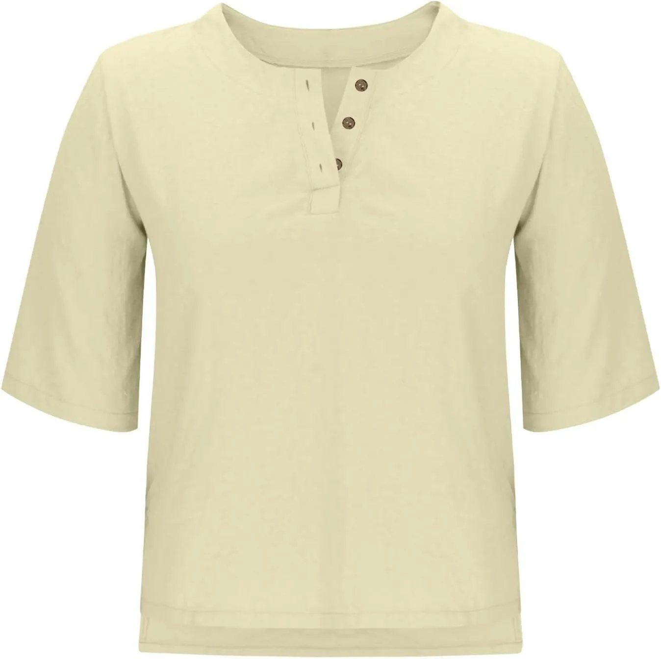 Women's Linen Shirts 3/4 Sleeve Crew Neck Cotton Tops Casual Jacquard Boho Blouses Summer Dressy Beach T-Shirts