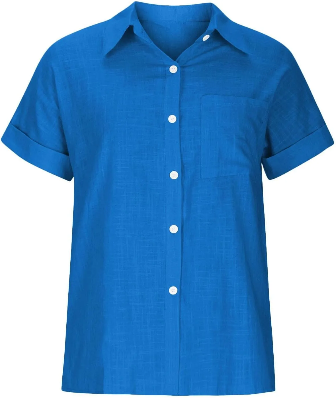 Womens Linen Shirts Summer V Neck Button Down Blouses Casual Short Sleeve Roll up Tops Basic Collared Work Shirts