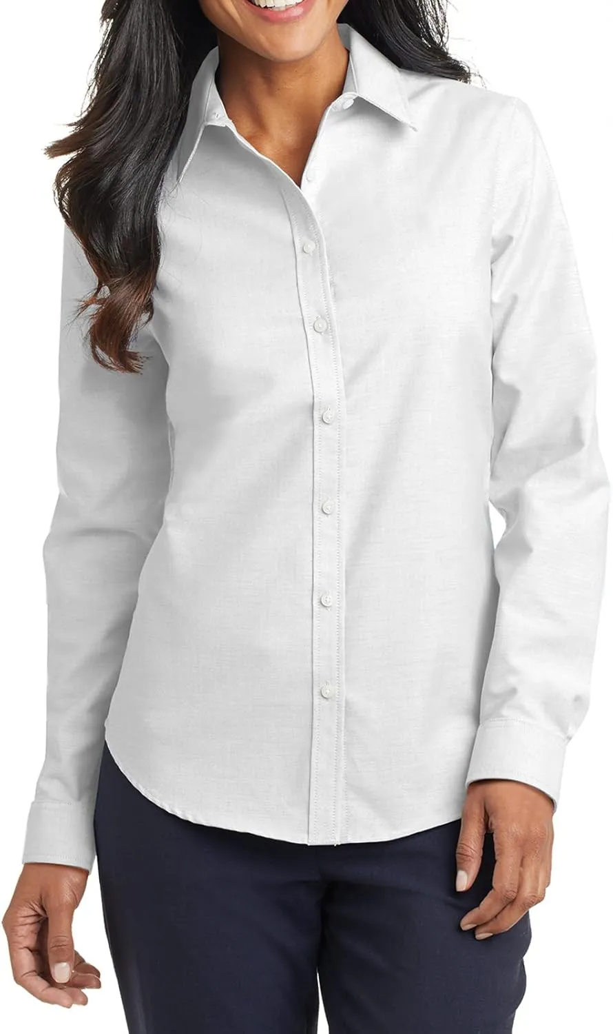 Women's Long Sleeve Wrinkle Free SuperPro Oxford Open Collar Shirt