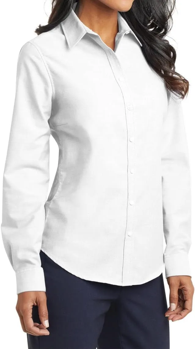 Women's Long Sleeve Wrinkle Free SuperPro Oxford Open Collar Shirt