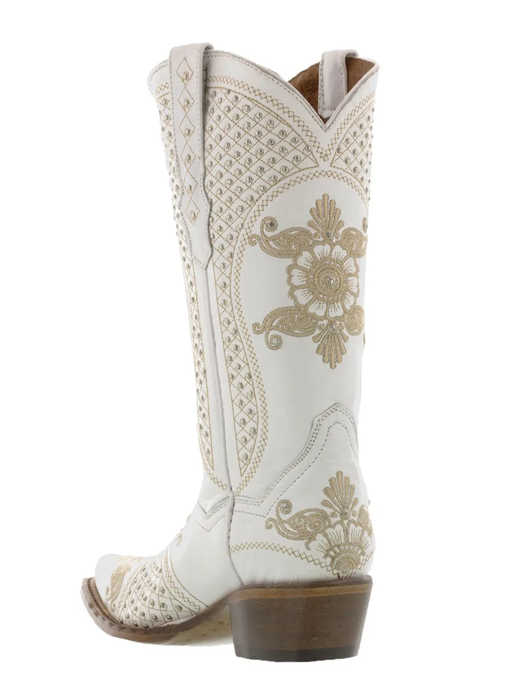 Womens Marfil White Wedding Cowboy Boots Studded - Snip Toe