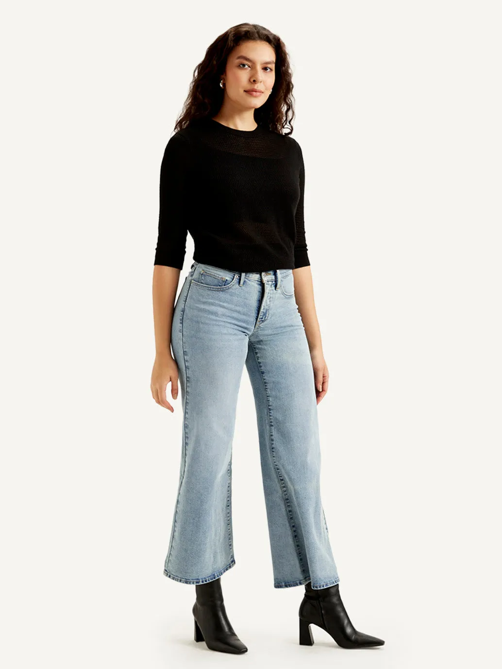 Women's Mid Rise Flared Light Blue Jeans