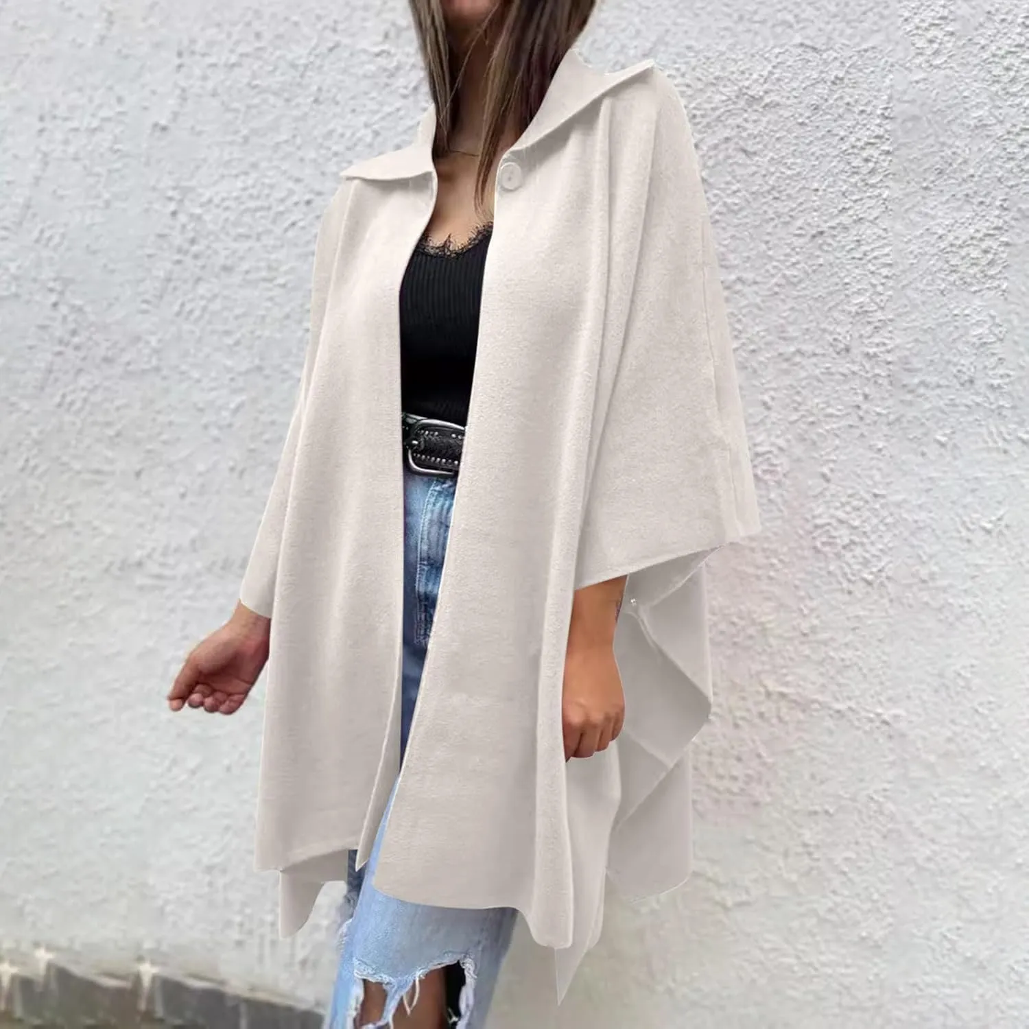 Women's Open Front Cardigan Oversized Batwing Long Sleeve Shawl Jackets Outerwear Solid Loose Poncho Coats Plus Size