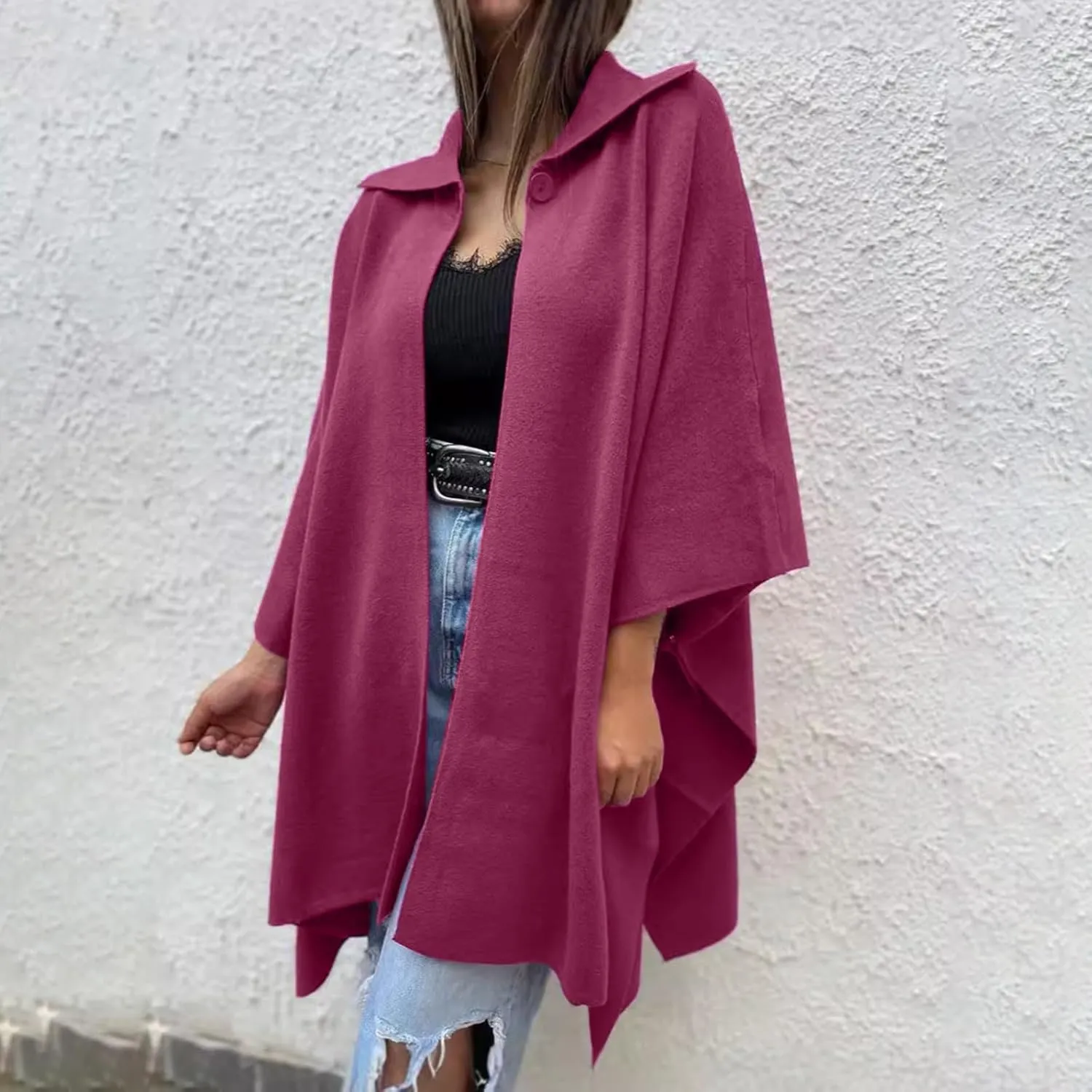 Women's Open Front Cardigan Oversized Batwing Long Sleeve Shawl Jackets Outerwear Solid Loose Poncho Coats Plus Size