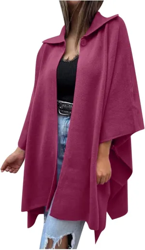 Women's Open Front Cardigan Oversized Batwing Long Sleeve Shawl Jackets Outerwear Solid Loose Poncho Coats Plus Size