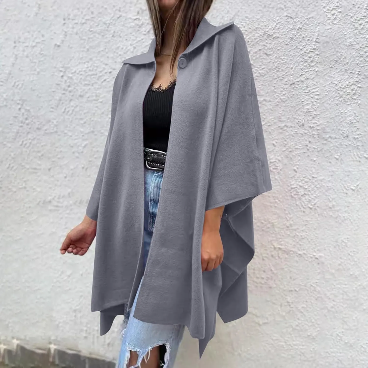 Women's Open Front Cardigan Oversized Batwing Long Sleeve Shawl Jackets Outerwear Solid Loose Poncho Coats Plus Size