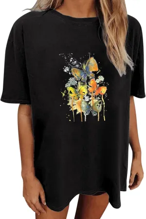 Womens Oversized Tshirt Flower Graphic Tees Nashville Music Short Sleeve Shirts Summer Casual Loose Beach Tops