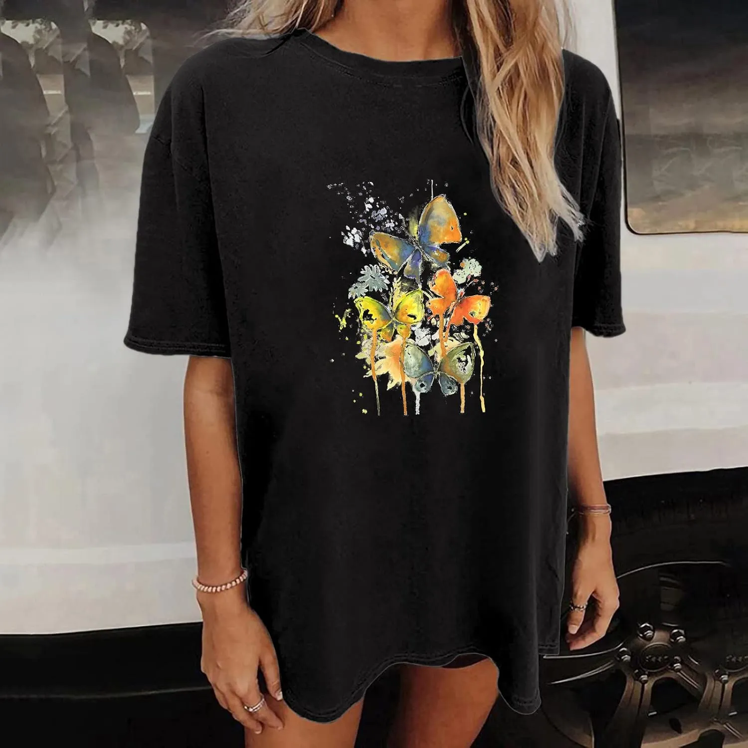 Womens Oversized Tshirt Flower Graphic Tees Nashville Music Short Sleeve Shirts Summer Casual Loose Beach Tops