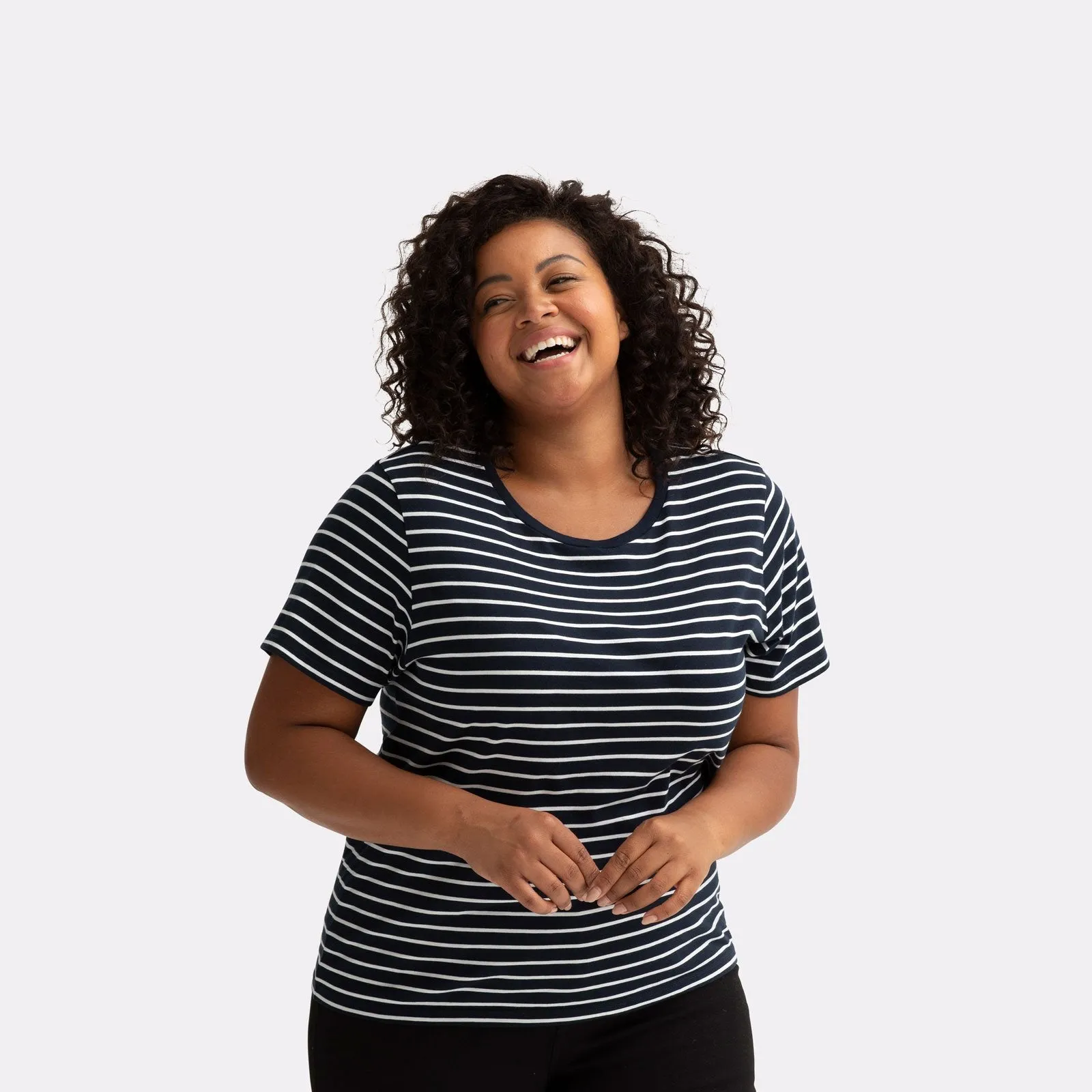 Women's Pima Cotton Nautical Stripe Crew Neck T-Shirt 3-Pack