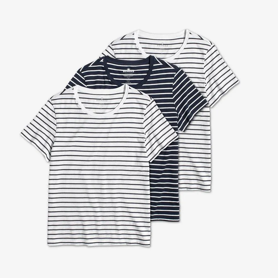 Women's Pima Cotton Nautical Stripe Crew Neck T-Shirt 3-Pack