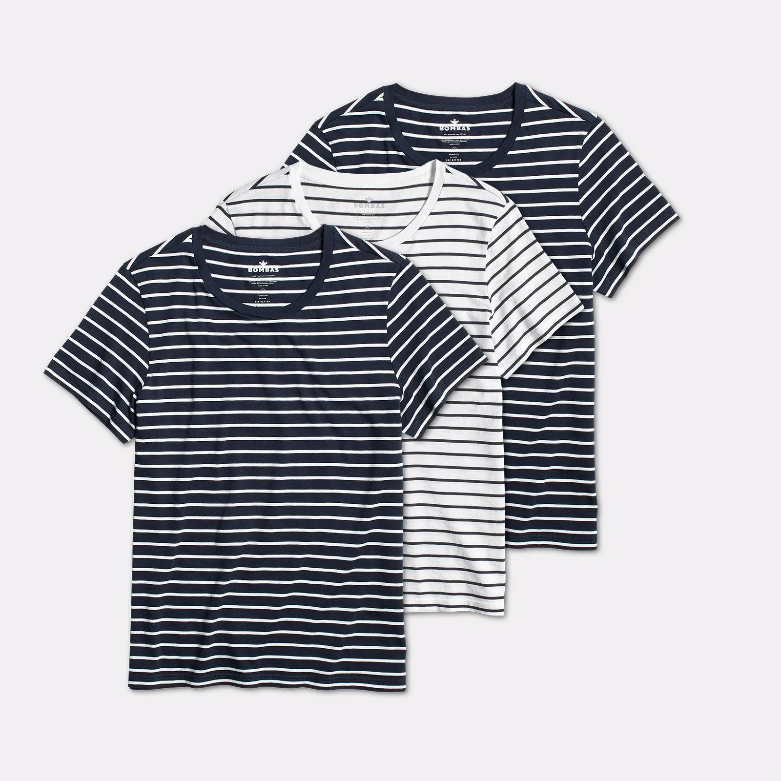 Women's Pima Cotton Nautical Stripe Crew Neck T-Shirt 3-Pack