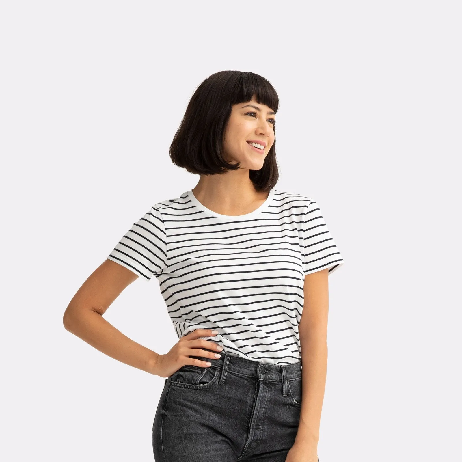 Women's Pima Cotton Nautical Stripe Crew Neck T-Shirt 3-Pack