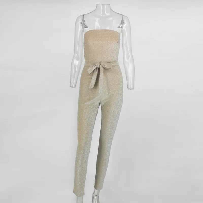 Women's Polyester Sheath Off-Shoulder Jumpsuit