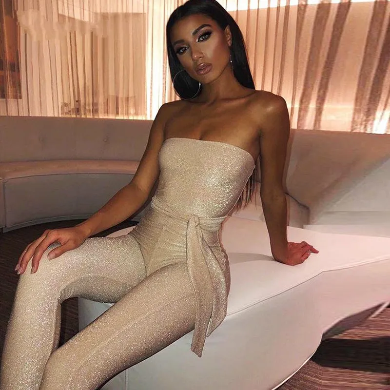Women's Polyester Sheath Off-Shoulder Jumpsuit