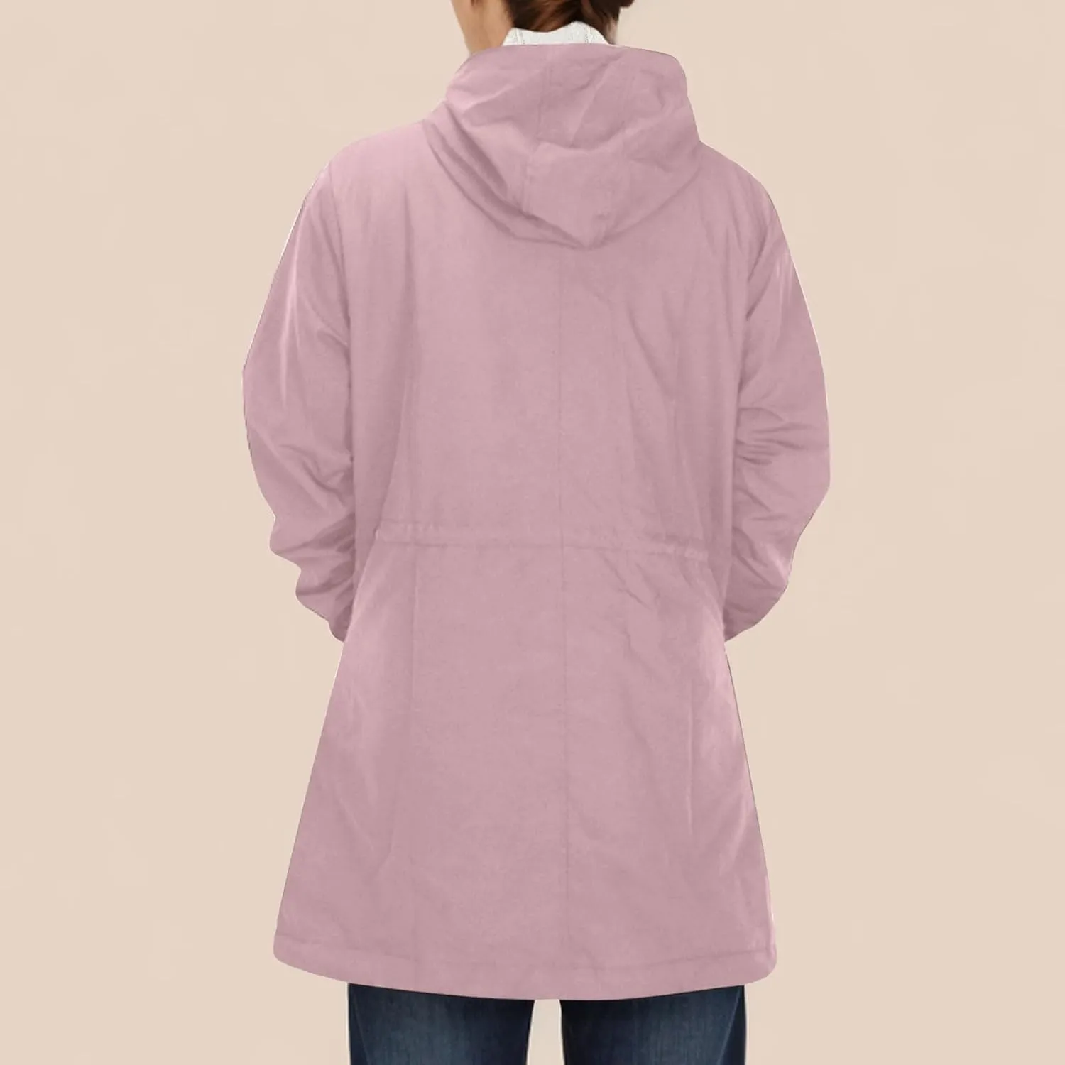 Women's Sherpa Lined Rain Jacket Hooded Waterproof Raincoat Hiking Windbreaker Jackets Casual Outerwear with Pockets