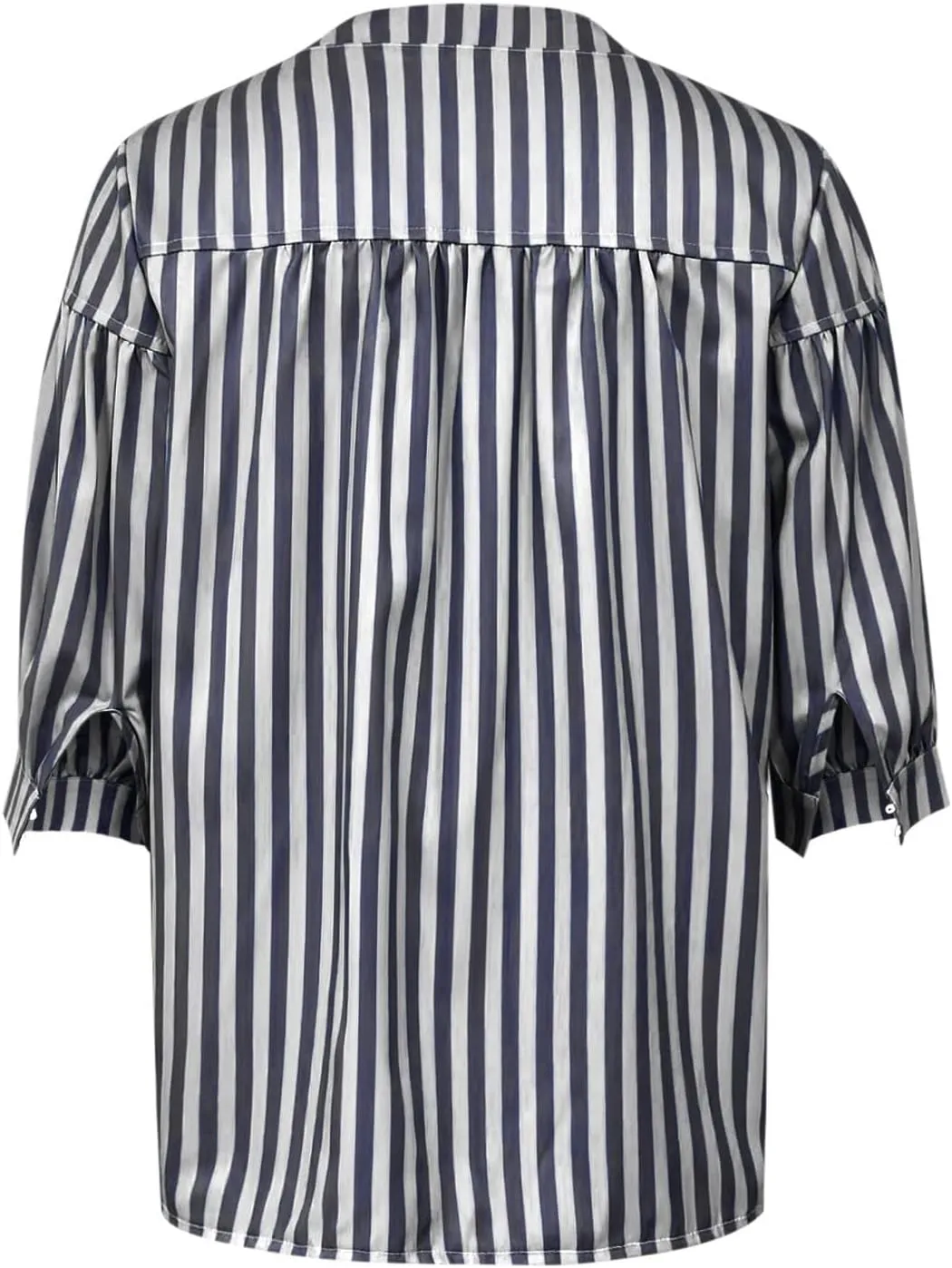 Womens Short Puff Sleeve Striped Blouses Top V Neck Casual Summer Fashion Trendy Striped Shirts Loose Tunic