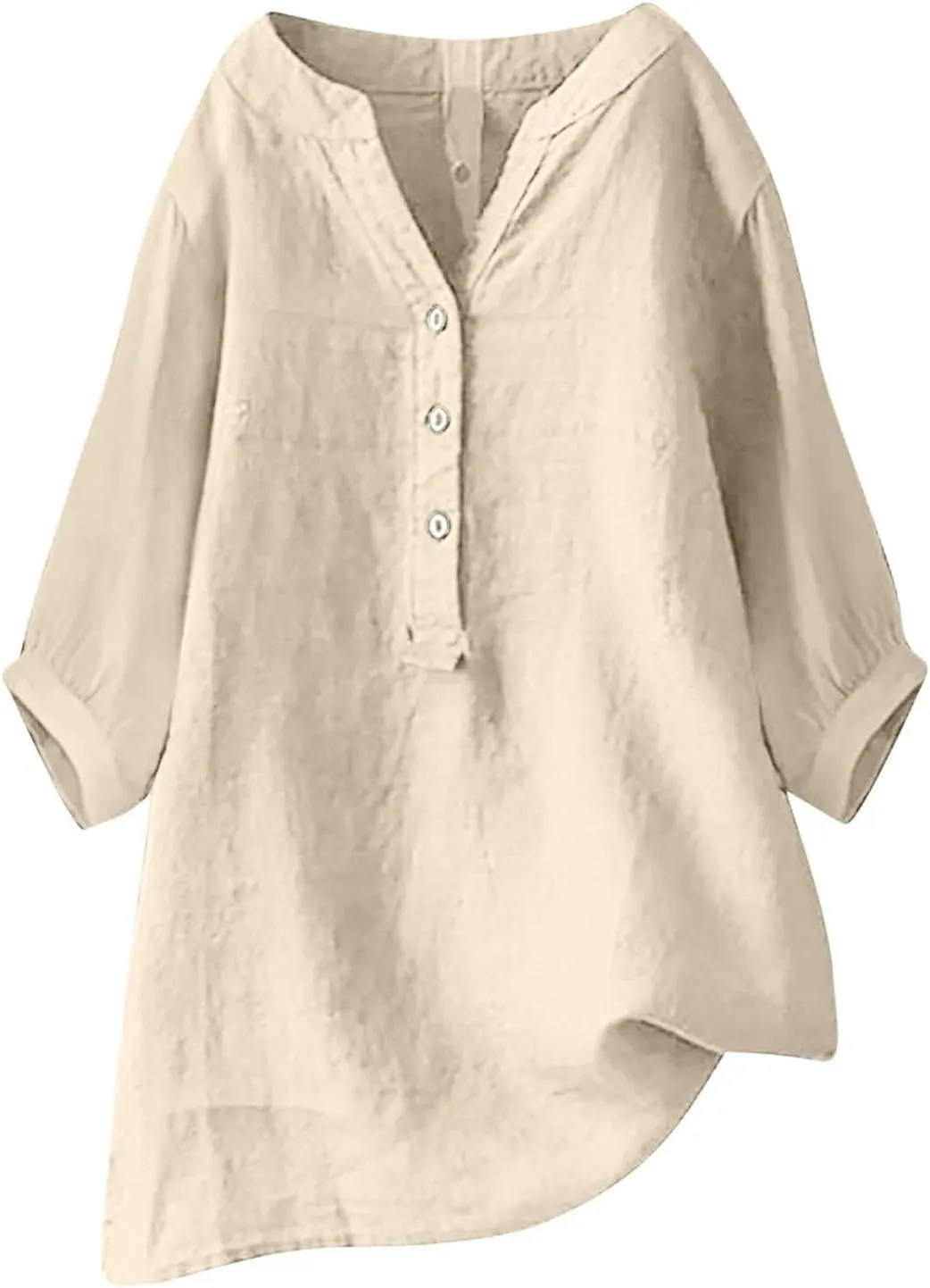 Womens Short Sleeve Cotton Linen Shirts Medium Sleeve Collar Casual Women's Shirt Women's Shirt Womens Tops Casual
