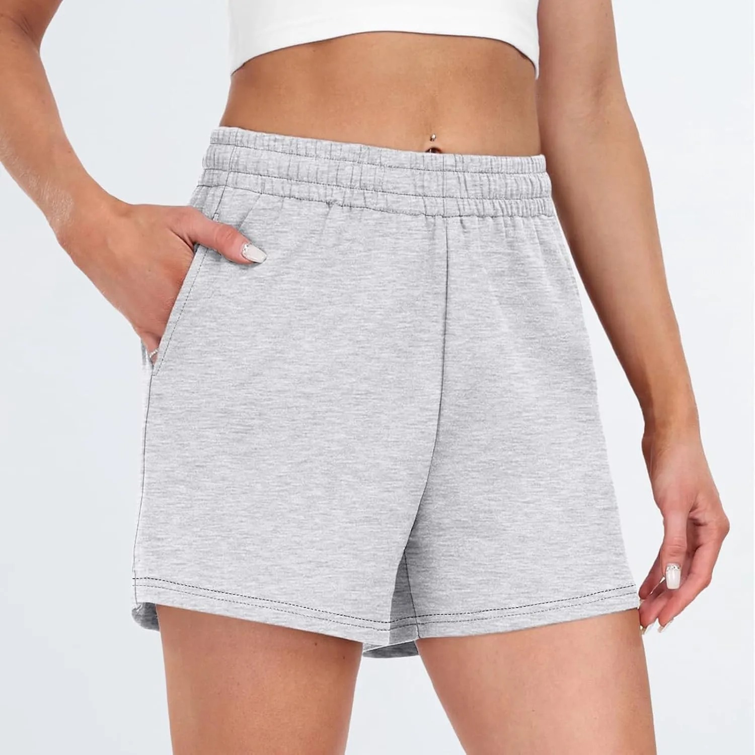 Women's Shorts Casual Summer Drawstring Comfy Elastic High Waist Athletic Shorts Baggy Sweat Shorts with Pockets