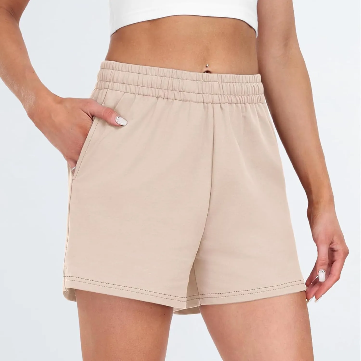 Women's Shorts Casual Summer Drawstring Comfy Elastic High Waist Athletic Shorts Baggy Sweat Shorts with Pockets