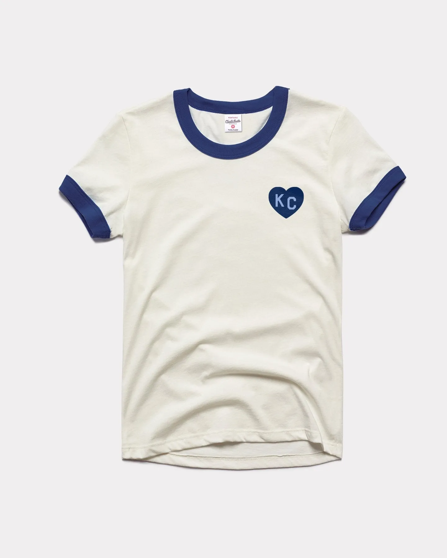 Women's Sporting Navy KC Heart Vintage White & Navy Ringer T-Shirt