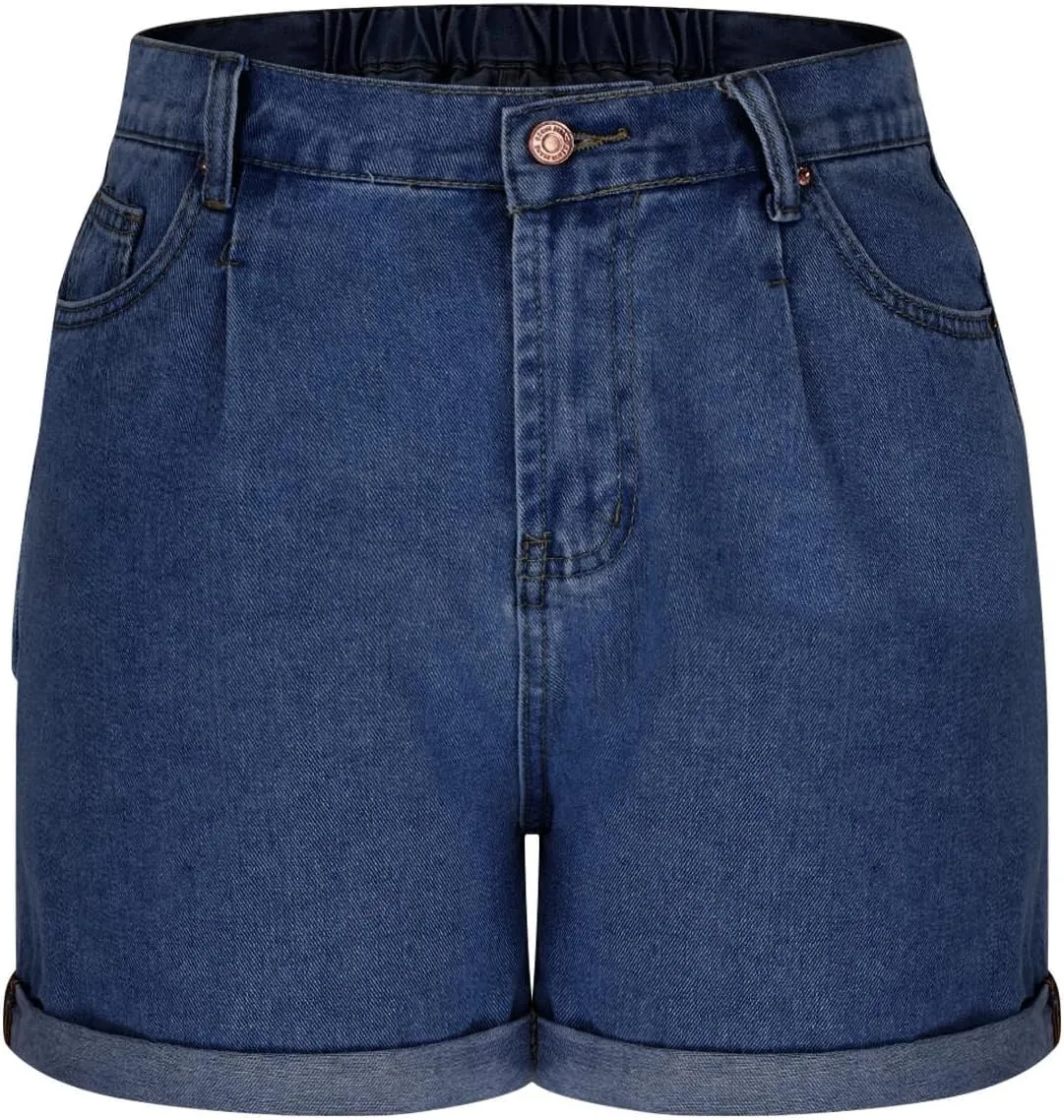Womens Stretchy High Waisted Summer Beach Casual Trendy Rolled Hem Loose Fit Hot Short Jeans with Pockets