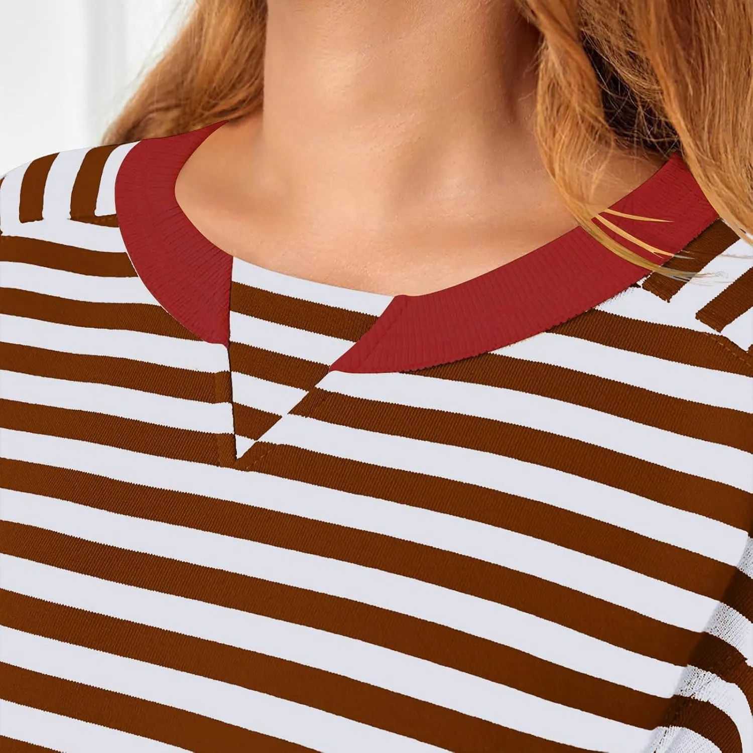 Women's Striped Color Block Cropped Sweatshirts Oversized Crewneck Long Sleeve Sweater Y2K Shirt Tops