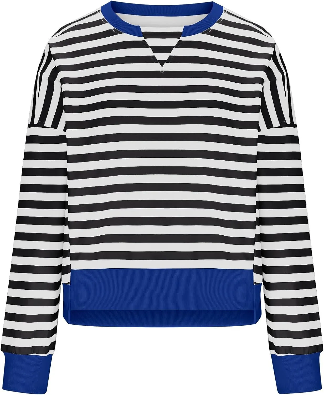 Women's Striped Color Block Cropped Sweatshirts Oversized Crewneck Long Sleeve Sweater Y2K Shirt Tops
