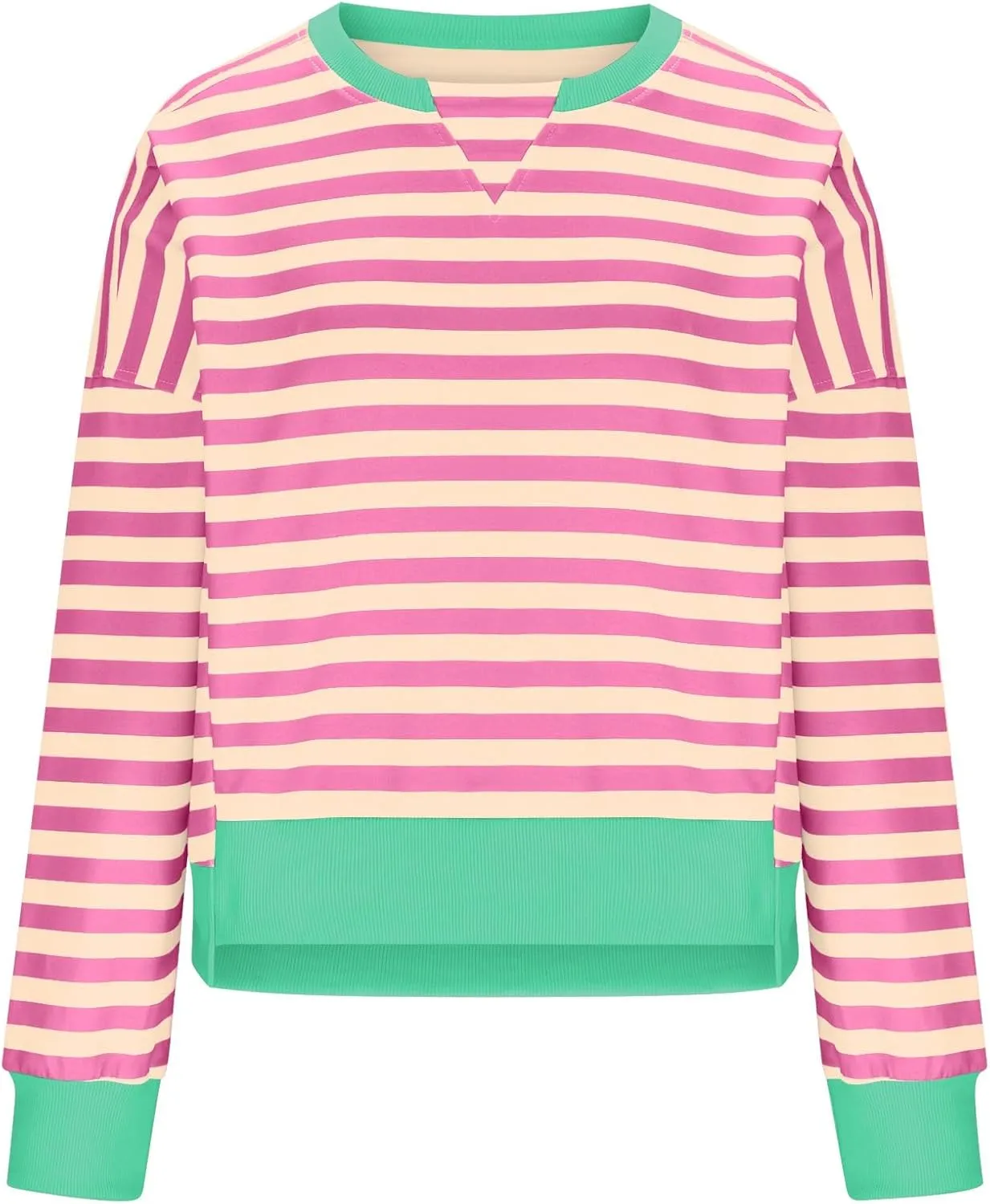 Women's Striped Color Block Cropped Sweatshirts Oversized Crewneck Long Sleeve Sweater Y2K Shirt Tops