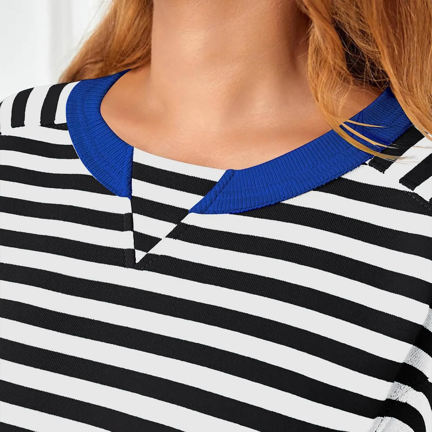 Women's Striped Color Block Cropped Sweatshirts Oversized Crewneck Long Sleeve Sweater Y2K Shirt Tops