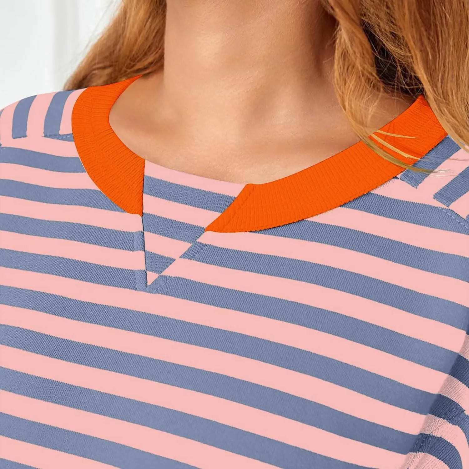 Women's Striped Color Block Cropped Sweatshirts Oversized Crewneck Long Sleeve Sweater Y2K Shirt Tops
