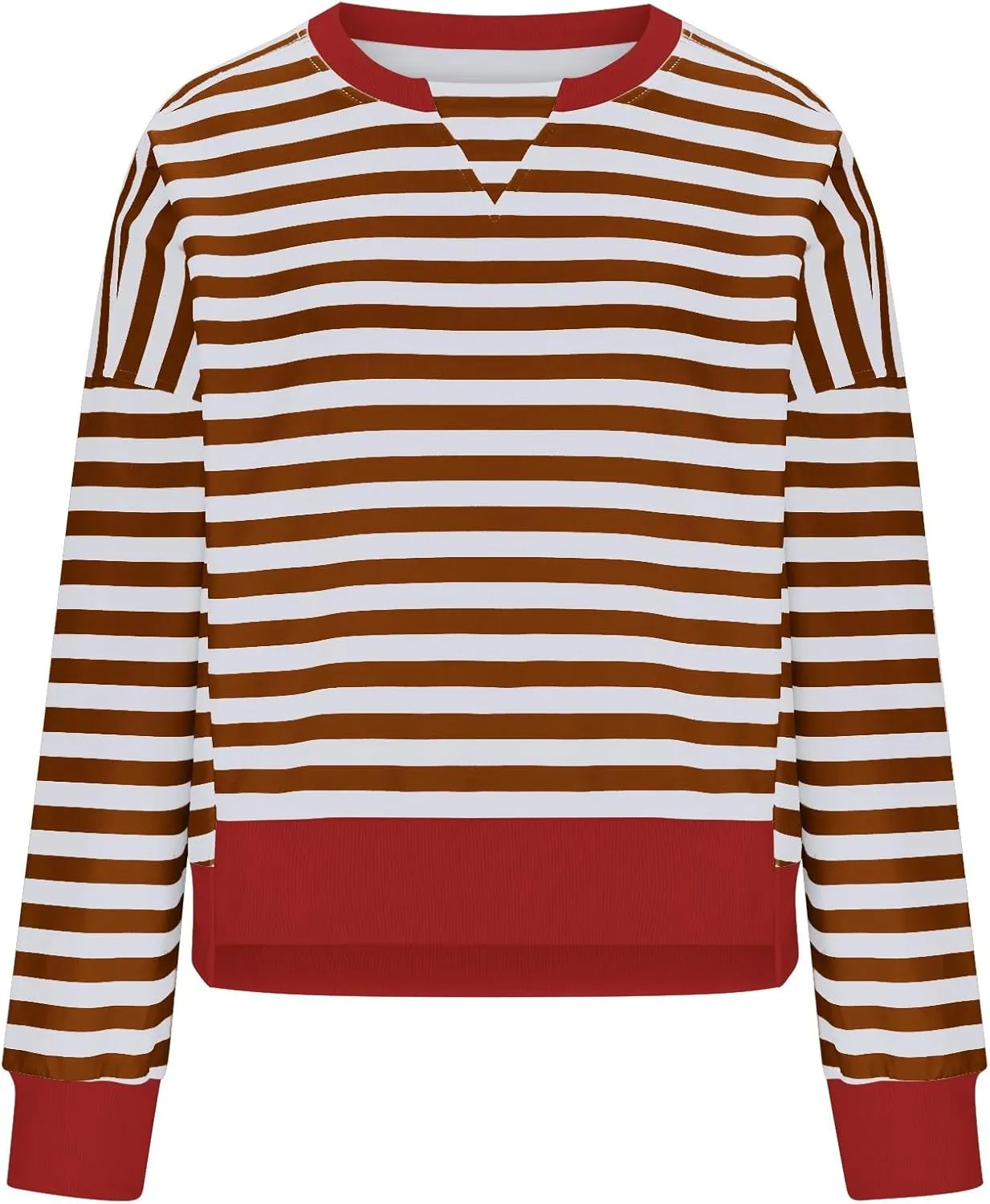 Women's Striped Color Block Cropped Sweatshirts Oversized Crewneck Long Sleeve Sweater Y2K Shirt Tops
