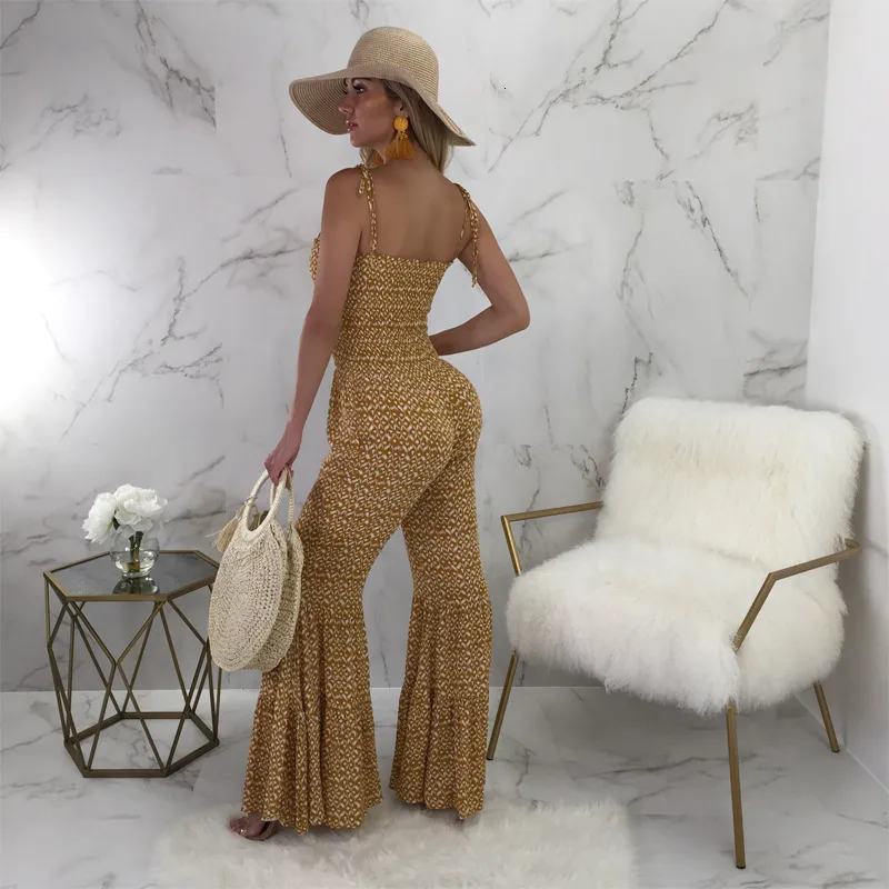 Women's Summer Casual Beach High-Waist Jumpsuit With Print