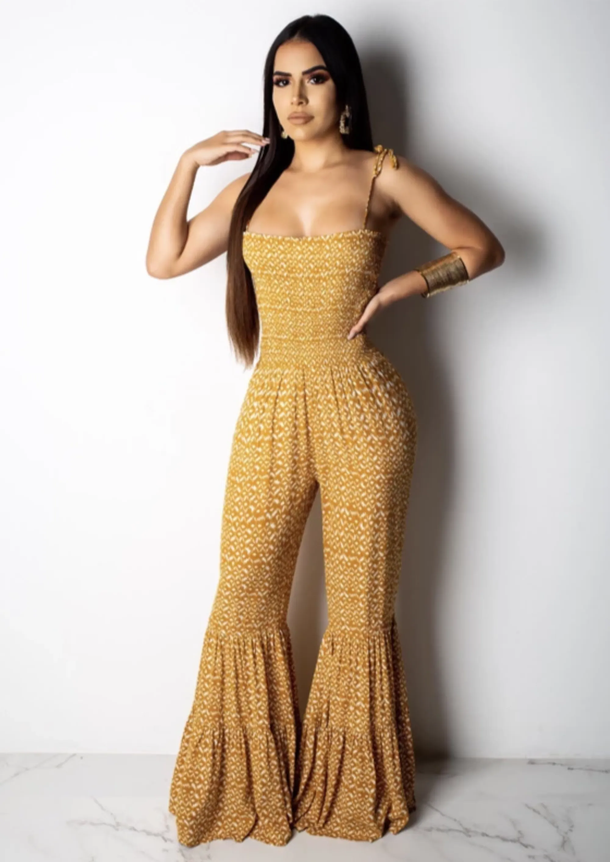 Women's Summer Casual Beach High-Waist Jumpsuit With Print