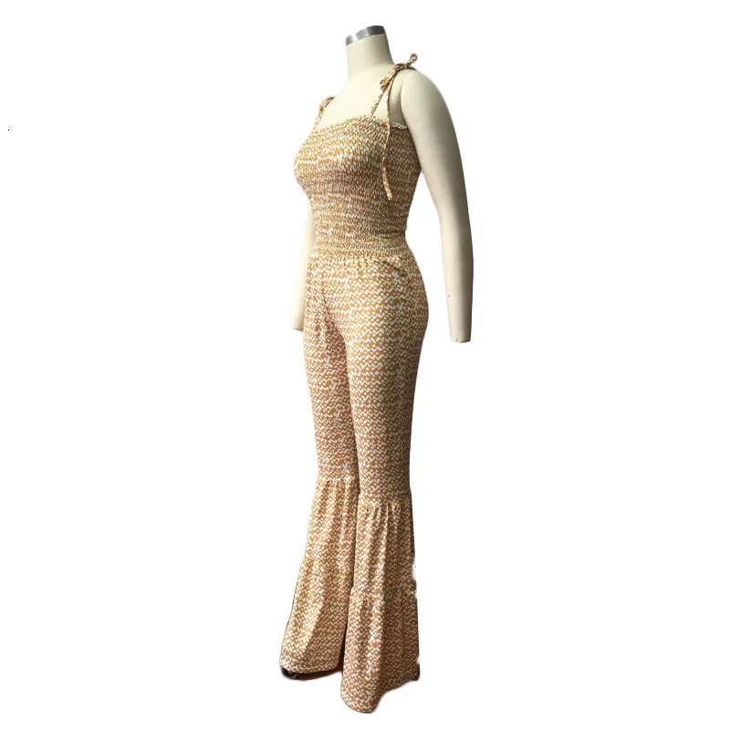 Women's Summer Casual Beach High-Waist Jumpsuit With Print
