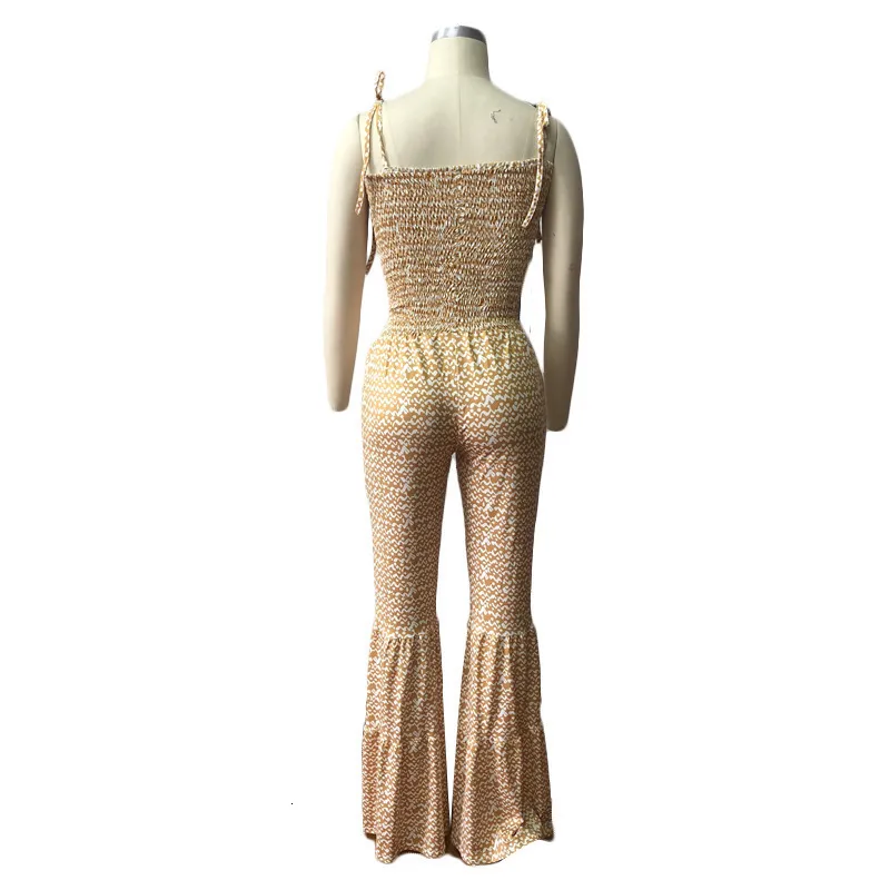 Women's Summer Casual Beach High-Waist Jumpsuit With Print