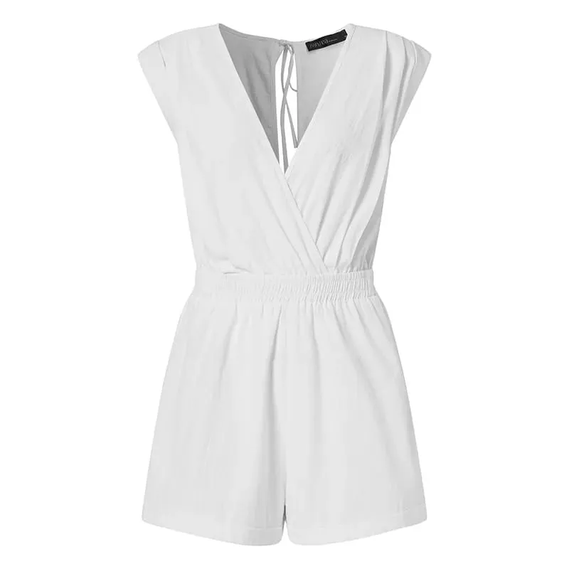 Women's Summer Jumpsuits Sleeveless ZANZEA Stylish Overalls V Neck Backless Rompers Female Lace Up Casual Pants Oversized S4101455