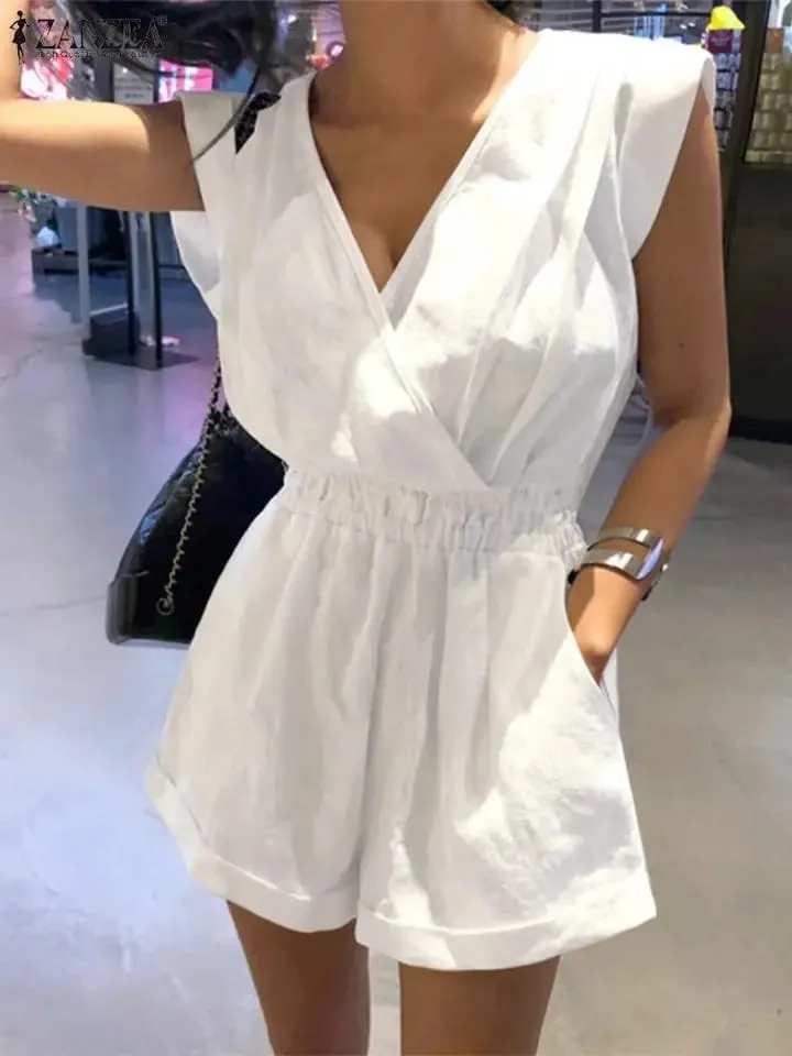 Women's Summer Jumpsuits Sleeveless ZANZEA Stylish Overalls V Neck Backless Rompers Female Lace Up Casual Pants Oversized S4101455