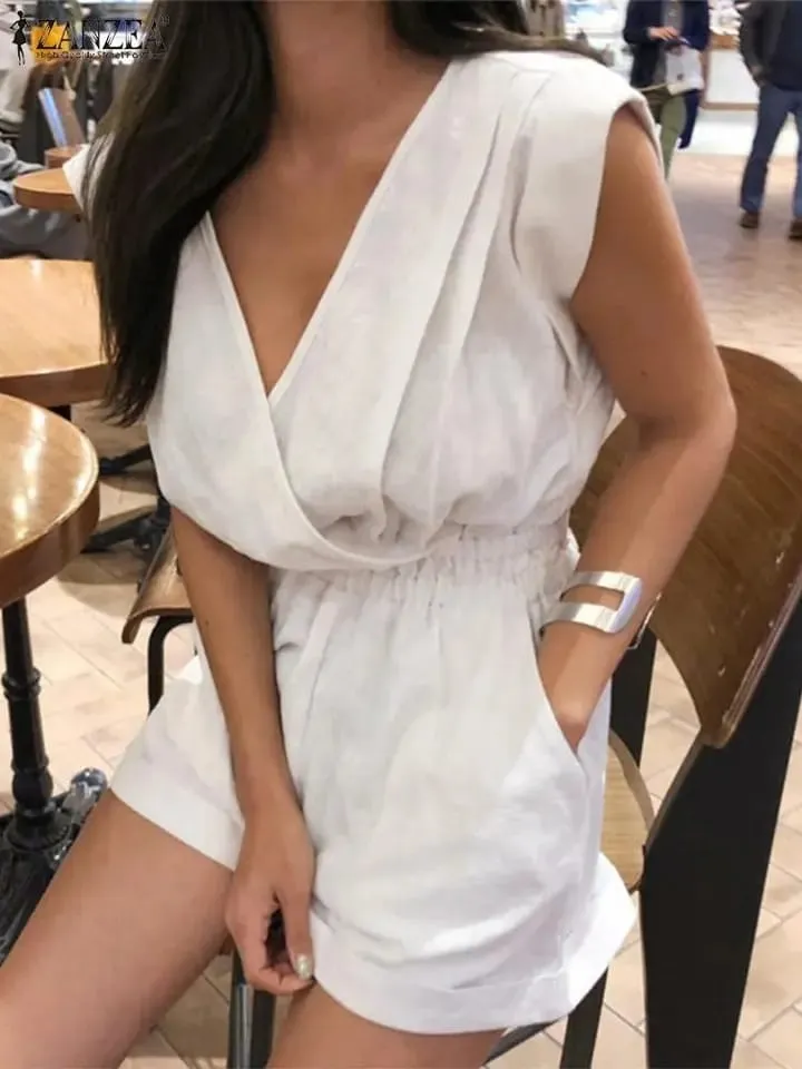 Women's Summer Jumpsuits Sleeveless ZANZEA Stylish Overalls V Neck Backless Rompers Female Lace Up Casual Pants Oversized S4101455