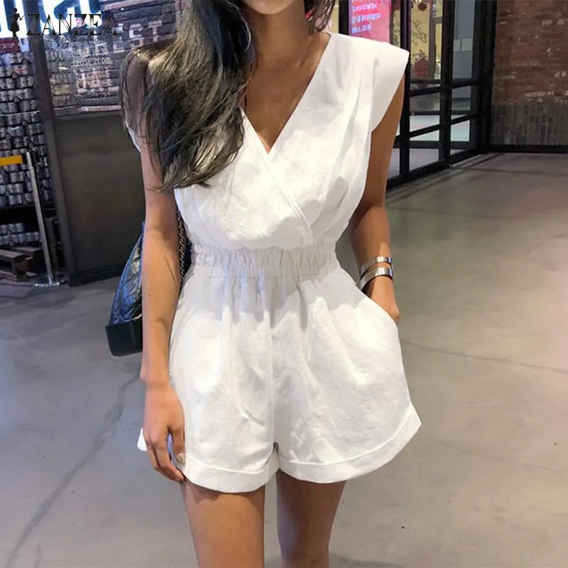 Women's Summer Jumpsuits Sleeveless ZANZEA Stylish Overalls V Neck Backless Rompers Female Lace Up Casual Pants Oversized S4101455