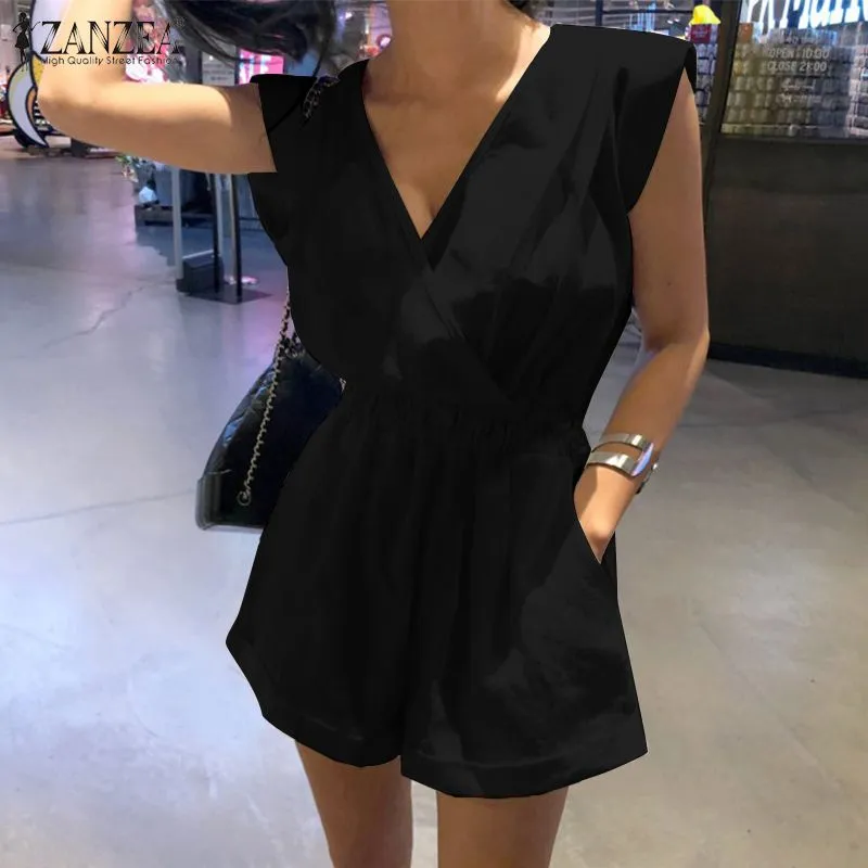 Women's Summer Jumpsuits Sleeveless ZANZEA Stylish Overalls V Neck Backless Rompers Female Lace Up Casual Pants Oversized S4101455