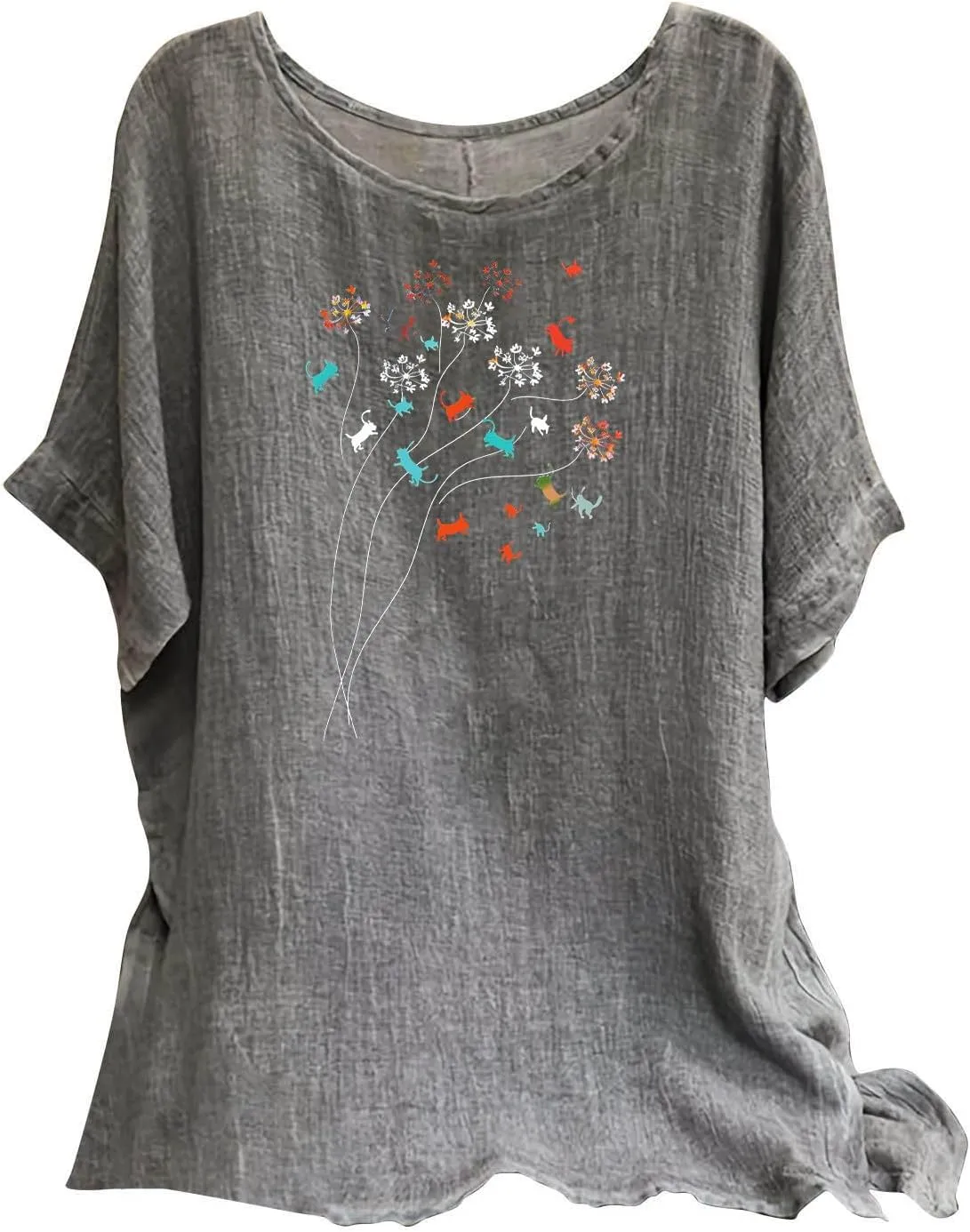 Womens Summer Tops Cotton Linen T-Shirts Trendy Dressy Butterfly Graphic Tees Short Sleeve Blouse Holiday Comfy Shirts