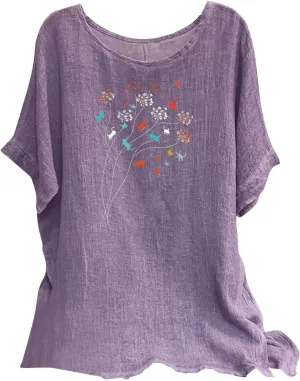 Womens Summer Tops Cotton Linen T-Shirts Trendy Dressy Butterfly Graphic Tees Short Sleeve Blouse Holiday Comfy Shirts