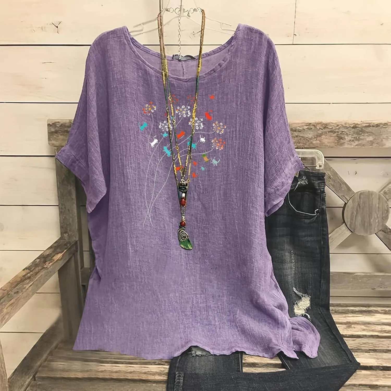 Womens Summer Tops Cotton Linen T-Shirts Trendy Dressy Butterfly Graphic Tees Short Sleeve Blouse Holiday Comfy Shirts