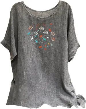 Womens Summer Tops Cotton Linen T-Shirts Trendy Dressy Butterfly Graphic Tees Short Sleeve Blouse Holiday Comfy Shirts