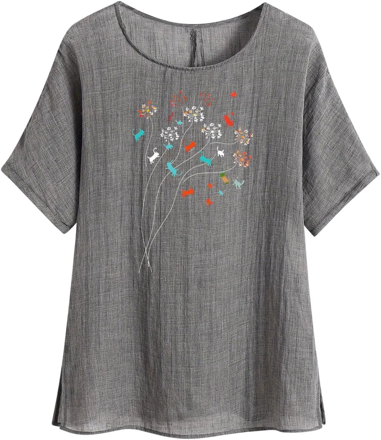 Womens Summer Tops Cotton Linen T-Shirts Trendy Dressy Butterfly Graphic Tees Short Sleeve Blouse Holiday Comfy Shirts