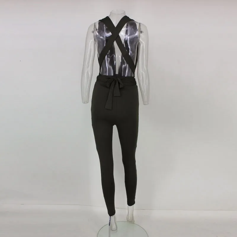 Women's Summer V-Neck Backless Jumpsuit With Sashes