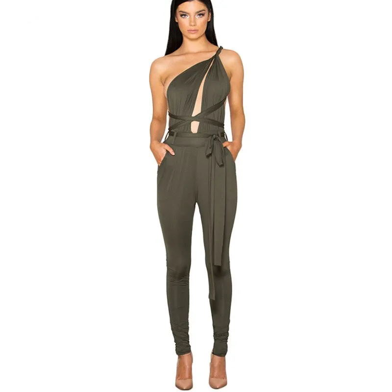 Women's Summer V-Neck Backless Jumpsuit With Sashes