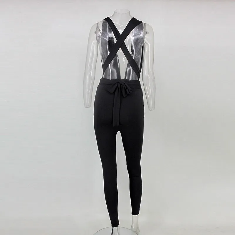 Women's Summer V-Neck Backless Jumpsuit With Sashes