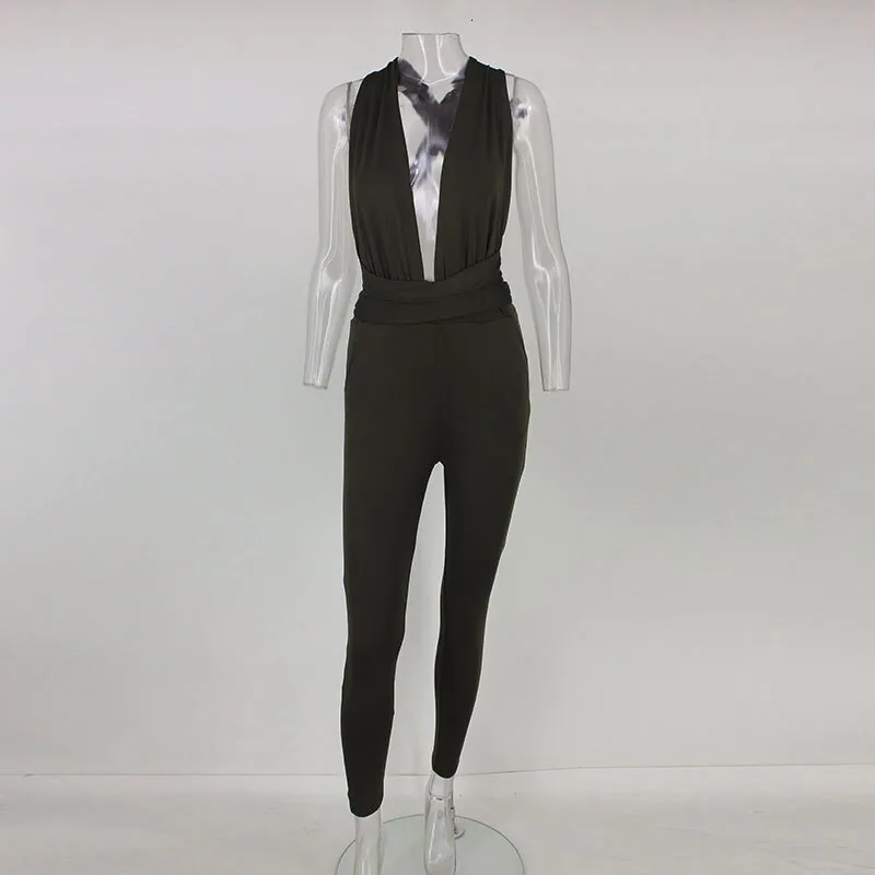 Women's Summer V-Neck Backless Jumpsuit With Sashes